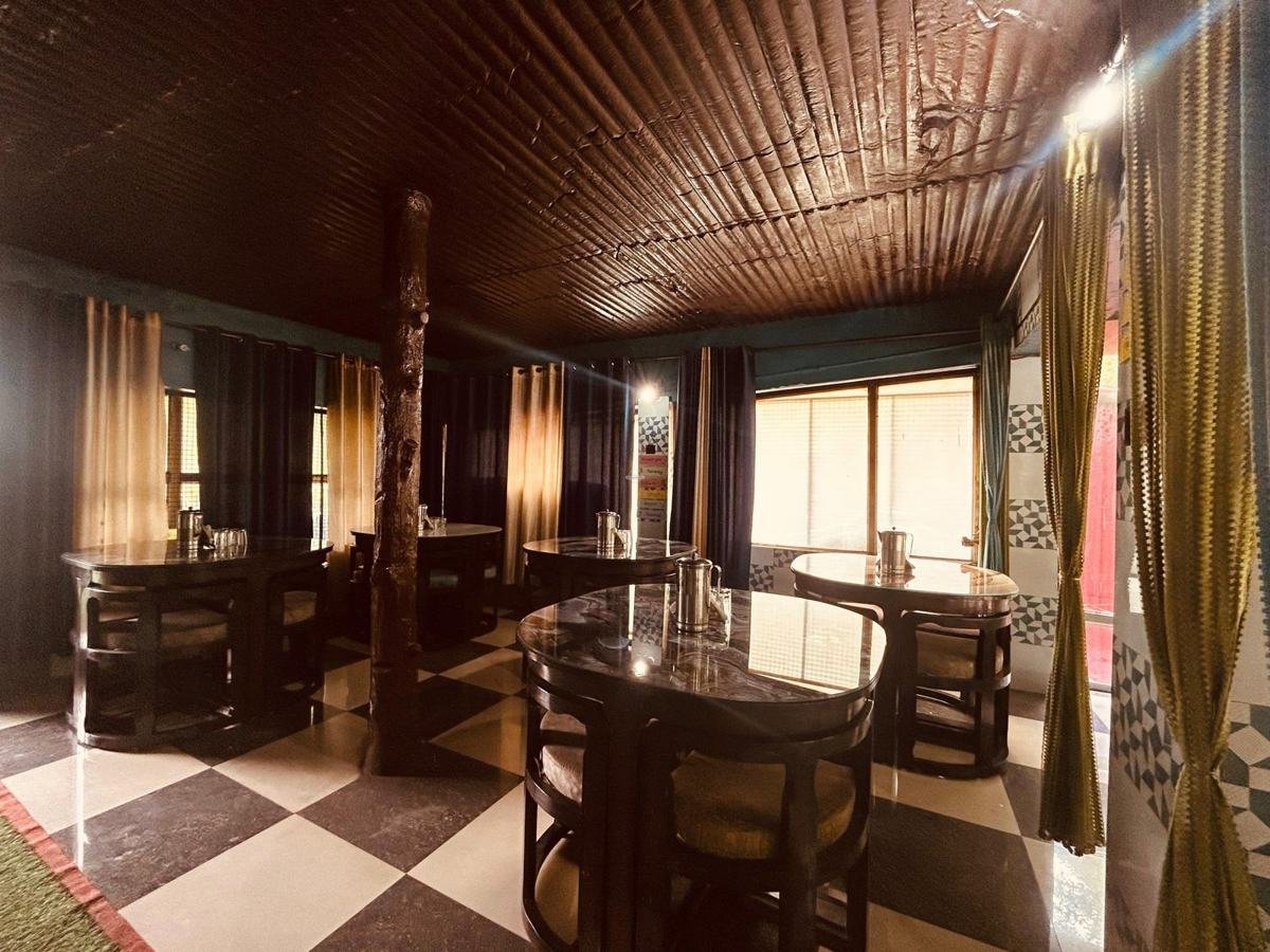 Dining hall with wooden ceiling