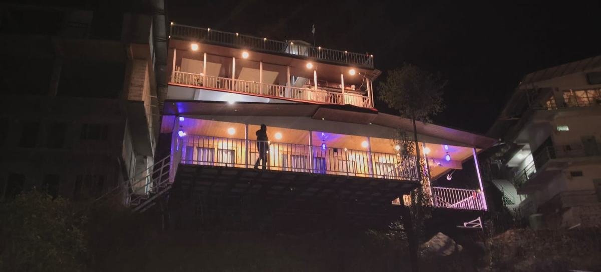 Verandah lit up at night
